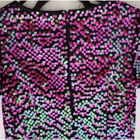 SHO x Tadashi Shoji Sz XXS Hot Pink Long Sleeve Paillette Body-Con Dress - Picture 16 of 16